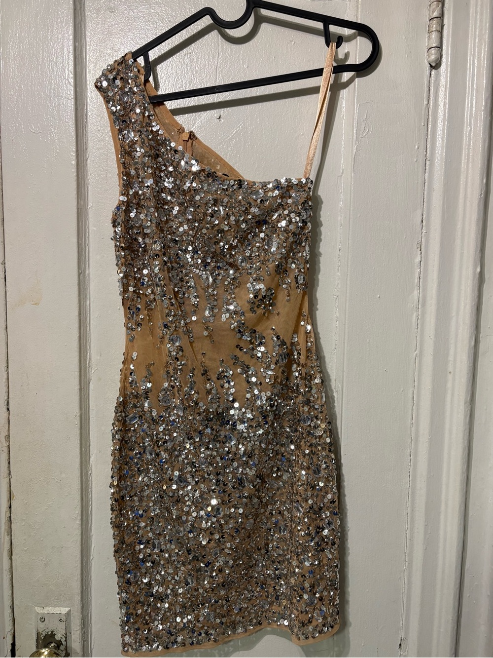Mac Duggal Nude One-Shoulder Sequin Mini Dress - Picture 4 of 9